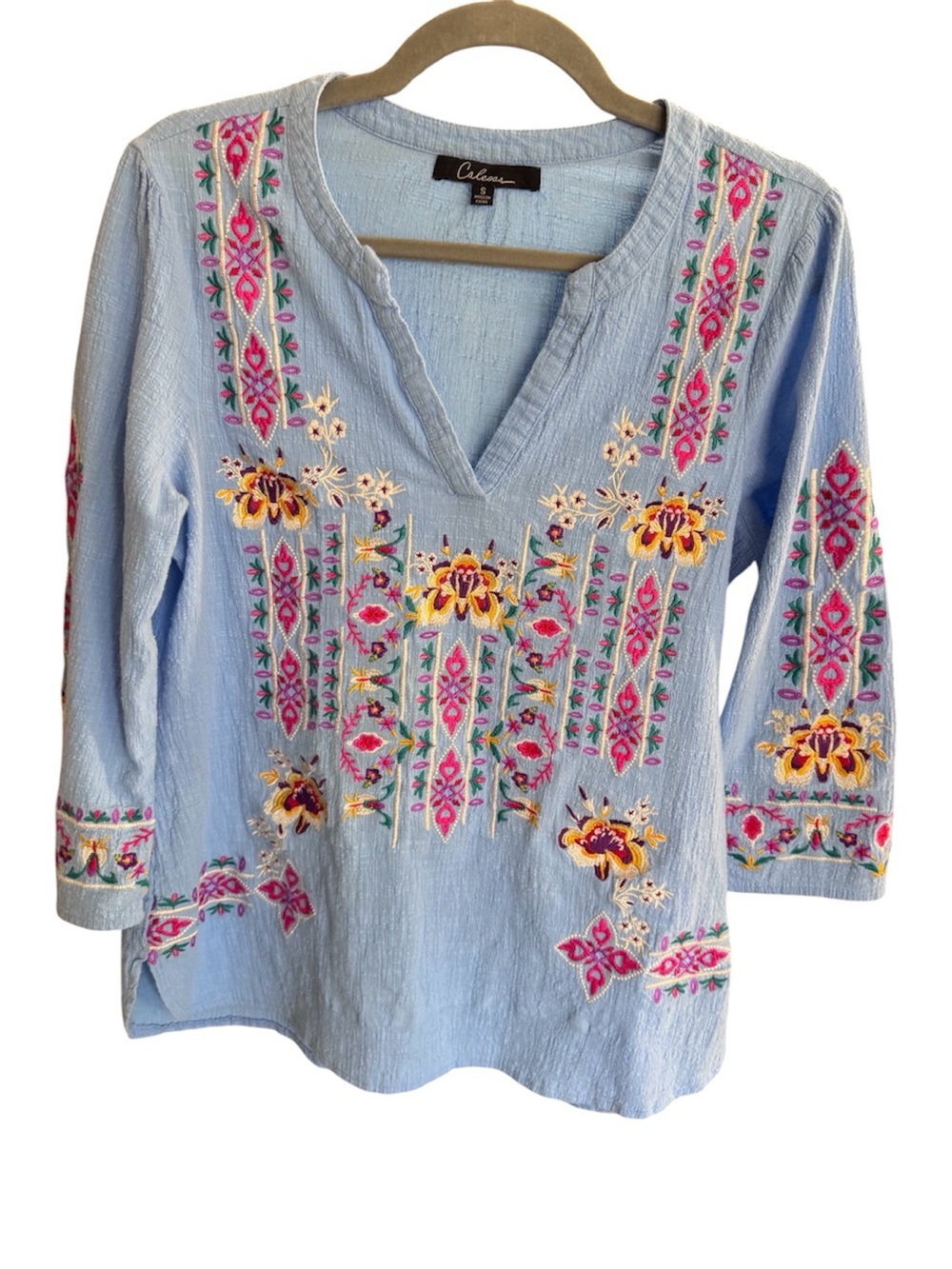 Boho Embroidered V-Neck Tunic Sz Small